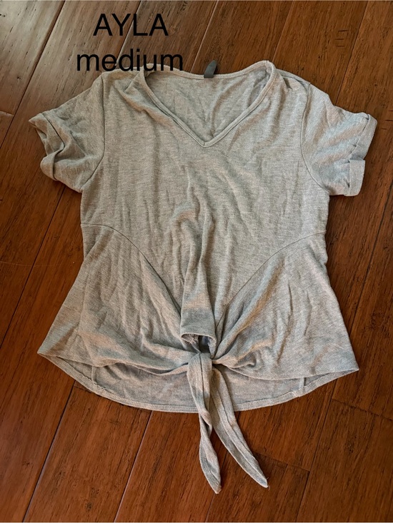 Ayla & Co Tops - Ayla Women’s Light Gray V-Neck Tie-Front Short Sleeve Tee
